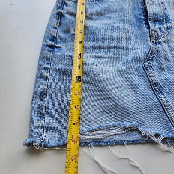 H&M &Denim Skirt Women's Button Fly Cut Off Frayed High Rise Blue Raw Cotton 4 - Picture 2 of 9